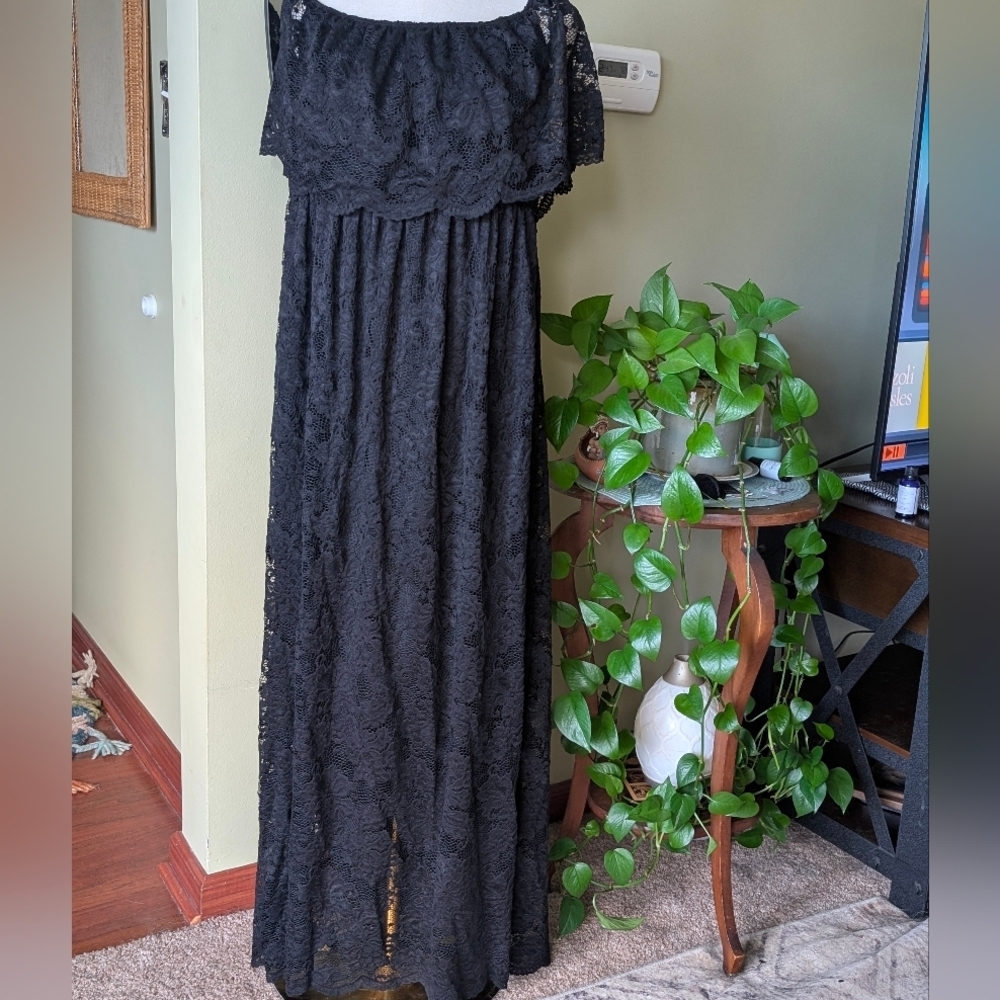 Chic Soul Women's Size 3X Off Shoulder Black Lace Fully Lined Boho Maxi Dress - Picture 8 of 13